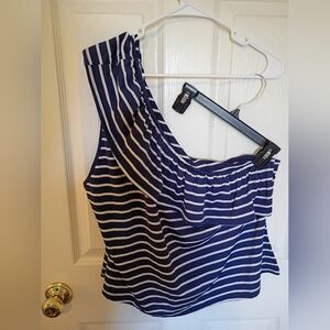 Navy Stripe One-Shoulder Nautical Tank Top Sz L